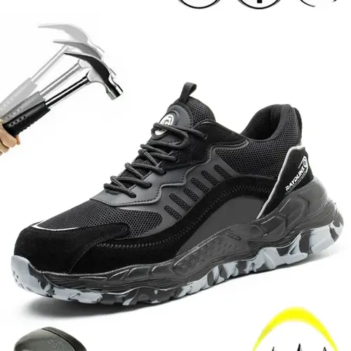 Men's Colorblock Lace Up Work Safety Shoes, Industrial Safety Footwear, Construction Shoes, Lightweight Breathable Comfortable Anti-Slip Safety Shoes, Lightweight Safety Sneakers, Anti-Puncture Work Protective Shoes, Safety Footwear, Non Slip Shoes Work