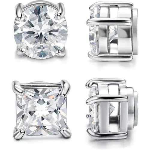 CASSIECA 2-Pair Unisex Stainless Steel Magnetic Studs Earrings Set, Non-Piercing Fake Piercing 5-8MM CZ Jewelry for Adults, Summer Vibes Accessories,summerwins