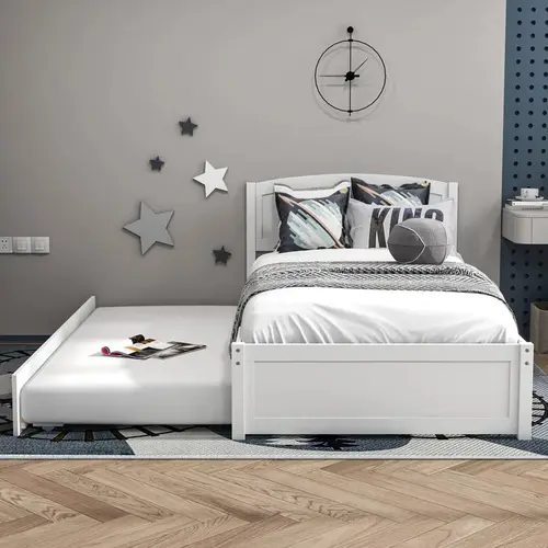 Topwin Solid Wood Twin Daybed with Trundle, Twin Size Pull Out Bed with Pop-Up Trundle and Slat Support,dorm essentials,home decor