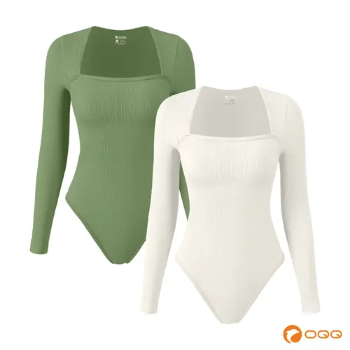 OQQfitness Womenswear Comfort Basic Minimalist Square Neck Bodysuit Top - Long Sleeve Fitted Elegant Underwear for All Seasons, Machine Washable,summerwins,summeroutfits,vacationoutfits,beachoutfits,back to school,back to school shopping