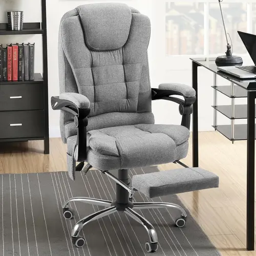 YODOLLA Ergonomic Reclining Office Chair with Massage and Heat Function,Executive Home Desk Chair w/Retractable Footrest, （PU Leather or Linen）