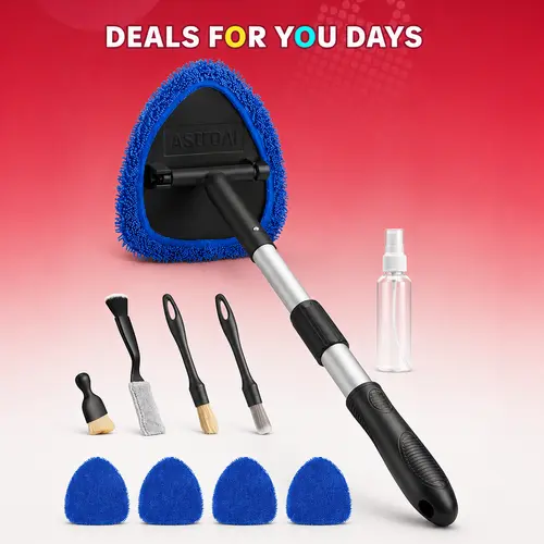 AstroAI 21" Extra-Long Windshield Cleaner Tool, Car Interior Detailing Cleaning Kit with Extendable Handle and 4 Upgraded Reusable Microfiber Pads, Auto Glass Wiper Brush Kit for Cars, Blue