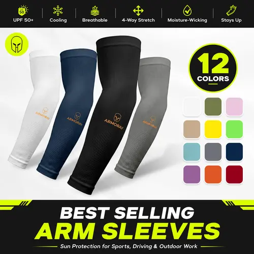 ARMORAY Arm Sleeves for Men & Women, UPF 50+ Cooling UV Protection Compression Tattoo Cover Sports Sleeves