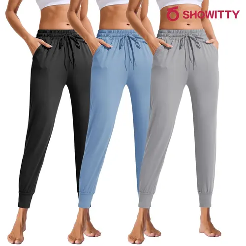 SHOWITTY Women's High Waisted 3 Pack Joggers – Lightweight Sweatpants with Pockets, Comfy Yoga Pants for Workout, Travel & Lounge