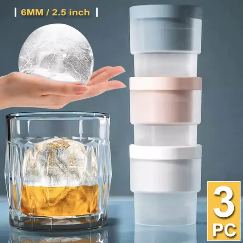Ice Ball Molds (Set of 6) - 2.5 in Stackable Large Ice Cube Maker Utensils, Slowmelt Chill for Whiskey Bourbon Cocktails, Whiskey Ready Beverage Accessory