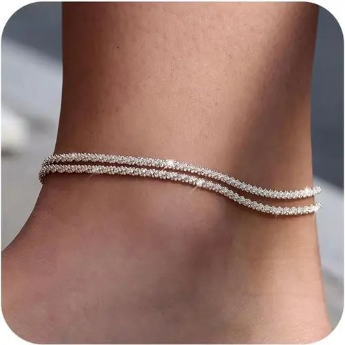 Tewiky 14K Gold Plated Dainty Layered Waterproof Anklet For Women Adjustable Anklet Set Stackable Figaro Beaded Cuban Link Anklets Daily Clothing Decor For Beach Summer Trendy All-match & Exquisite Jewelry Gift For Women