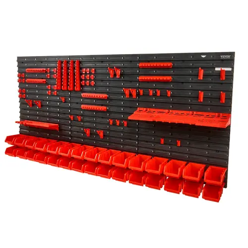 VEVOR Wall Mounted 30-Bin Plastic Parts Rack Organizer with Wall Panels, Tool Holders, Bins + Hooks, Shelf - Storage Organization, Hanging Space-Saving Solution for Repair Tools, Work Accessories, Garage, Father's Day Gift