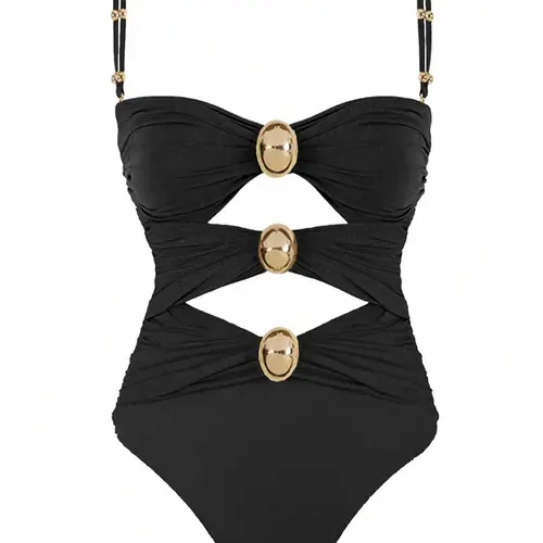 Women's Cut Out Ruched Cami One-piece Swimsuit, Solid Color Sleeveless Swimwear, Stretch Fabric Swimwear for Beach Holiday Vacation, Cutout Bathing Suits, Stretchy Swimwear