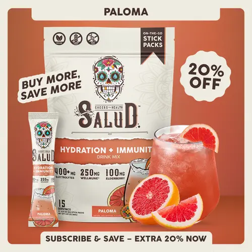 Salud 2-in-1 [Hydration + Immunity - Paloma] Electrolytes Powder, Agua Fresca Drink Mix, Elderberry, Dairy & Soy Free, Non-GMO, Gluten Free, Vegan, Low Calorie, 1g Sugar (15 Servings)