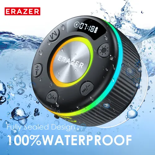 ERAZER XM102 Waterproof Shower Bluetooth Speaker - Portable Wireless Speaker with Suction Cup, IPX6 Rating, Ideal for Boat Life, Outdoor Use, Home; Suitable for Music Setup, Aesthetic Tech, Car Audio Lifestyle, Feel Good Live Outdoor, Birthday Gifts