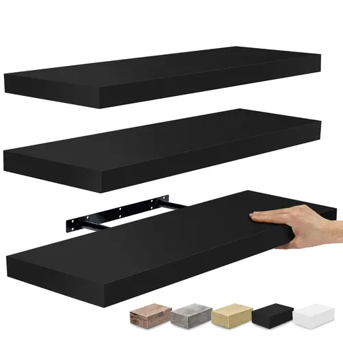 Sorbus 24-in Wooden Floating Shelves with Invisible Wall-Mounted Brackets - 3-Piece Matte Rectangle Decorative Storage Organizer for Home Supplies, Bedroom Decor, Aesthetic Displays, Unique Room Accents, Room Accessory, Room Decorations