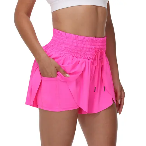2 in 1 High Waisted Flowy Athletic Shorts for Women Gym Yoga Workout Running Active Pockets Drawstring Bike Tennis Golf Skirt Cheer Dance Lounge Skort Cute Comfy Teen Girls Trendy Clothes Casual Summer Swim Beach Outfits