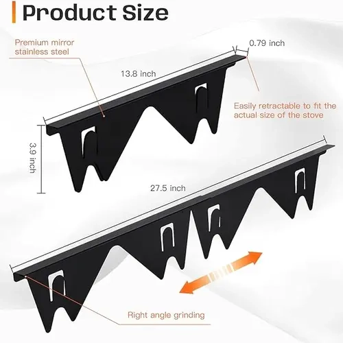 [SUPAFA] Stainless Steel Stove Gap Guards, Telescoping Range Trim Kit (2pc) - Heat Resistant, Easily Clean, Adjustable 13.8" to 27.5" Width, 0.79" Size, Gas Hose Compatible, Telescoping Design