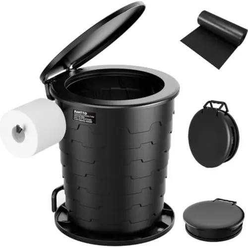 PAHTTO Portable Adult Toilet - Foldable Retractable Porta Potty with Toilet Paper Holder & Lid, Adjustable Height Camping Supplies, Travel Accessories for Camping, Road Trips