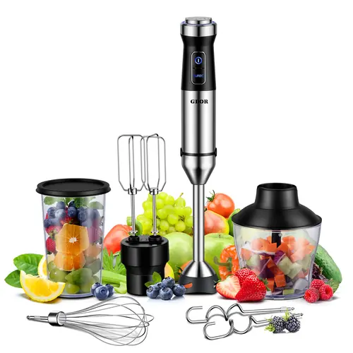 GDOR 1000W Multi Function Handheld Stick Blender - 20 Speeds, Turbo Mode, Scratch-Resistant Titanium Blades, Dough Hooks, Beaker, Chopper, Portable Household Kitchen Appliance, Emulsion Tool, Smoothie Mixer, Shake Maker, Handheld Stick Blenders