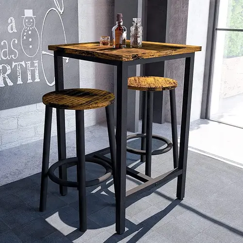 Recaceik 3-Piece Home Bar Table Chairs Set, Square Wood Top Modern Counter Height Table & Armless Swivel Chair Stools, Rustic Brown Indoor Dining Furniture for Breakfast Nook/Basement, Easy Assemble