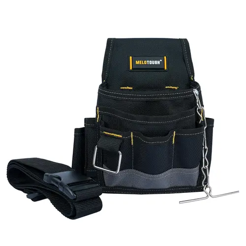 MELOTOUGH Heavy-Duty Electrician Belt Pouch - Tool Storage Bag with Belt Clip, Electrical Tape Chain, Multiple Pockets, Hammer Holder for Construction, Organizing Tool Needs