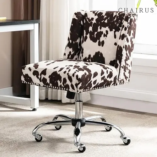 CHAIRUS Criss Cross Design Armless Swivel Chair - Sturdy Sponge Upholstered, 300 – 349 Lb Capacity, Casters Wheels, Modern Home Office Desk & Vanity Chair for Living Room Bedroom (Cow Print)