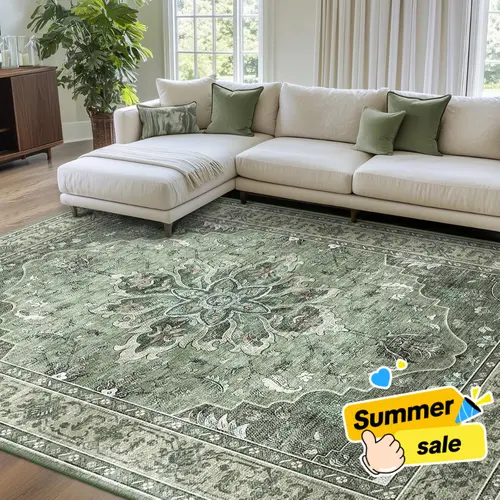 BESTSWEETIE Machine Washable Boho Floral Area Rug - Large Vintage Decorative Rug Mat, Soft Faux Wool, Non-Slip, Various Sizes, Easy-Care Farmhouse Style, Aesthetic Vintage Home Decor for Living Room, Dorm
