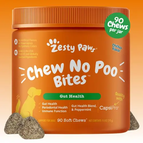Zesty Paws Chew No Poo Bites™ for Dogs - Chicken Flavor All Natural Digestive Support Supplements with Capsimax & Probiotics