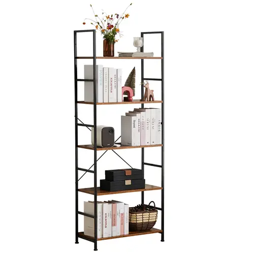 【Deal】Sweet Furniture 5-Tier Durable Metal Bookshelf, Modern Industrial Corner Shelf for Bedroom & Home Office, 30 lbs per Panel Home Library Storage for Books, CDs, Movies, Garage Items