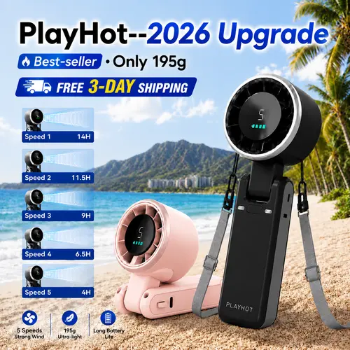 PLAYHOT Cool Fan,Mini Portable Hand Fan Super Strong wind,Upgrade 5-Speed Adjustable Hand Fan with USB Rechargeable 4000mAh Battery, Portable Handheld Fan - Ideal for Travel/Outdoor/Home,Summer&Party Essentials