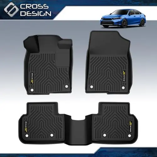 CROSSDESIGN TPE Rubber Automotive Floor Mats - Fit for 17-21 Civic Hatchback, Honda Civic Sedan & Coupe, All-Weather 3D Waterproof 3pcs Set (Black), Car Foot Mats, Cars Accessories
