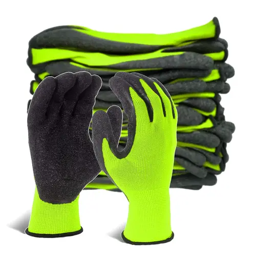 Evridwear Crinkle Latex-Rubber Coated Cuff Safety Gloves - Anti-Scratch, Ambidextrous Multi-Use 12-Pair Gloves for Men, Outdoor/Indoor Construction, Warehouse Use, Gardening