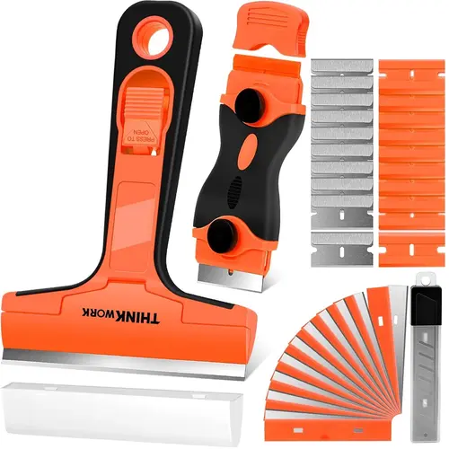 【DealsForYou】 THINKWORK Razor Blade Scraper, 2 Pack Razor Scraper with 40Pcs Razor Blades for Removing Decals, Tint, Plastic Stainless Aluminum Alloy
