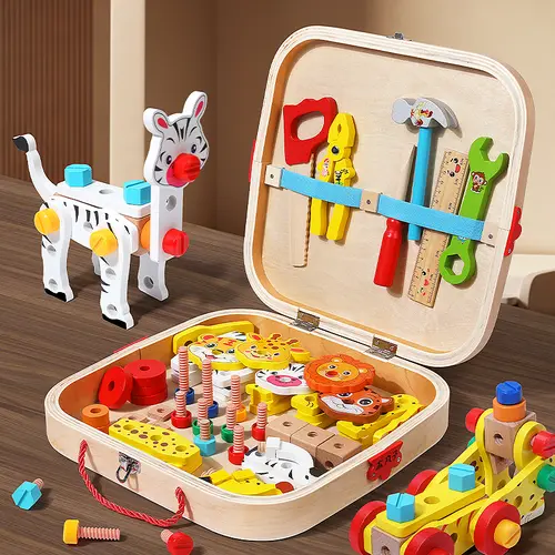EDUTREE Wooden Children's Animal Assembly Toolbox - Pretend Play Educational Toy with Tools and Gadgets, Build Tiny Animals, Boost Motor Skills Development, Boredom Buster, Cool Gifts for Kids (Birthday, Children's Day)
