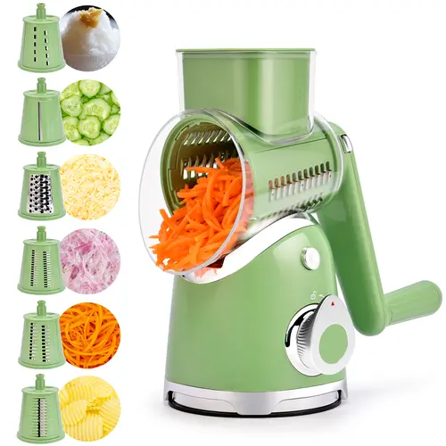 SUSTEAS Vegetable Chopper 18/10 Stainless Steel with 6 Replaceable Blades, Strong Suction Cup Base, Durable Design for Easy Cooking Kitchenware Utensils New Green summerwins,home essentials