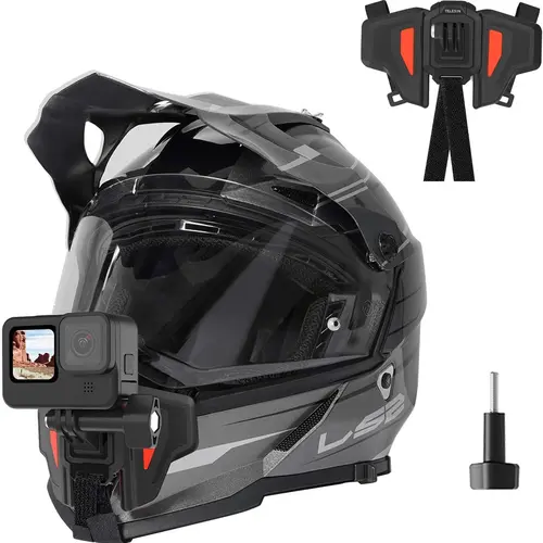 TELESIN Motorcycle Helmet Chin Mount Strap Clamp for 360 Action Cameras, GoPro Hero 13/12/11/10/9/8, DJI Osmo Action 5/4/3 Pocket 3, Insta360 X5/X4/X3/ACE/GO 3, Akaso – Perfect for Dirt Bike, Motorcycle, Cycling, Motovlog, Adventure Vlogging