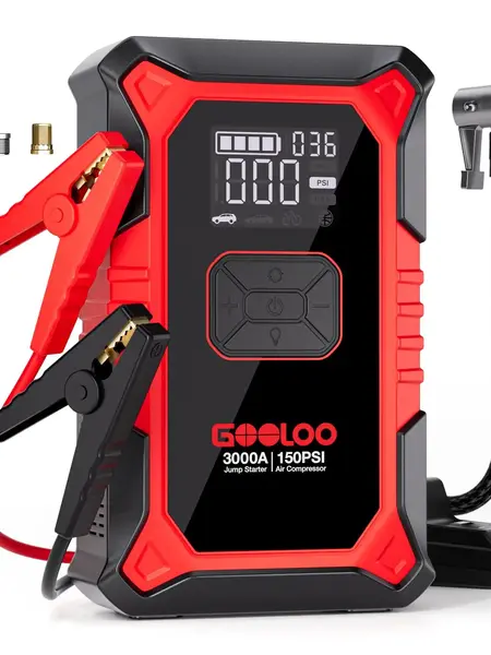 GOOLOO A3 Portable Car Jump Starter with Air Compressor, 3000A Car Battery Jump Starter (9.0 Gas/6.5L Diesel) with 150PSI Digital Tire Inflator Repair Tool Kit Vehicle. fathersdaygift