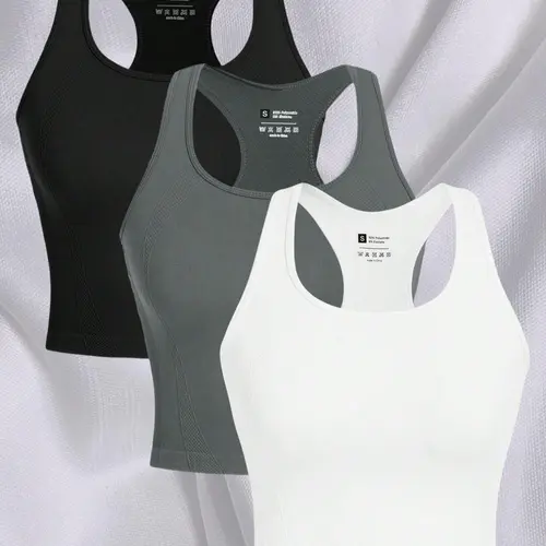 3-piece women's outdoor sports top with exposed navel vest, running yoga fitness sleeveless sports shirt, Backless Sports Tank, Yoga Workout Vest, Sleeveless Sports Wear