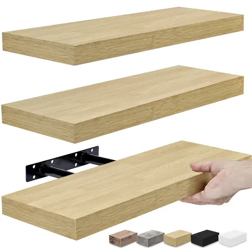Sorbus Wall-Mounted Floating Shelves Set - 16in Metal Frame with 3 Hanging Wooden Shelves & MDF Platform, Easy Installation for Bathroom, Living Room & Home Wall Decorations, Wall Decor, Bathroom Decor
