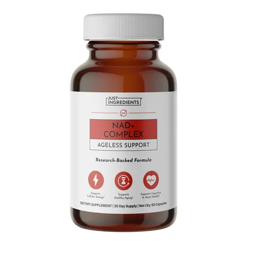 Just Ingredients NAD+ Complex Ageless Support – 60 Capsules – Supports Cellular Energy, Healthy Aging, Mitochondrial Function & DNA Repair – with Nicotinamide Riboside, Resveratrol, Beet Root & NAD3 Complex