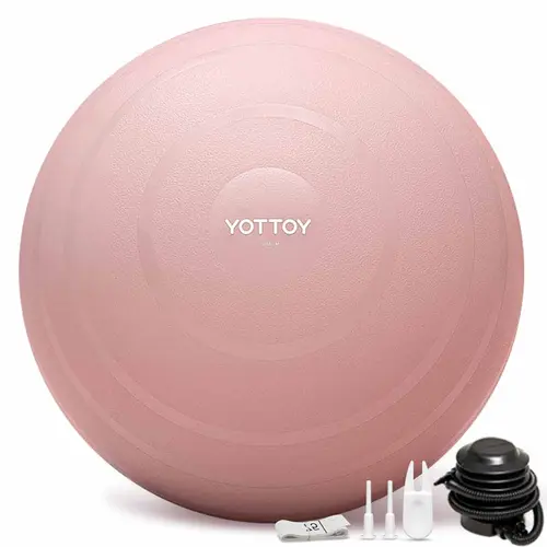 YOTTOY 65cm Unisex Anti-Burst Slow-Leak Stability Ball, Extra Thick PVC Home Workout Equipment with Honeycomb Structure for Core Workouts, Balance Training, Yoga & Pilates - Textured for Better Grip, Pink