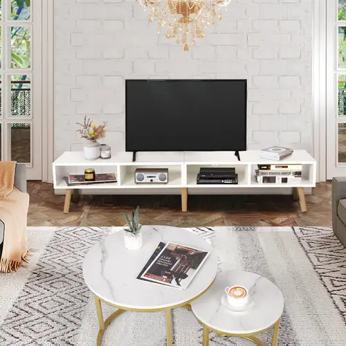 VOWNER Modern  farmhouse TV Stand Console for TVs up to 65" for Living Room Entertaiment Center with Storage Shelves Furniture,Natural Wood media consoletable,SohoChic