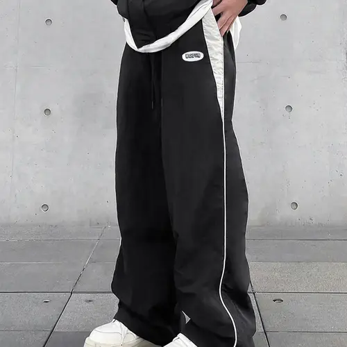 Unisex Colorblock Patched Drawstring Waist Wide Leg Pants, Men's Loose Casual Fashionable Pocket Trousers for Daily Wear, Casual Fashion Trousers, Casual Street Pants, Menswear Bottoms for All Seasons