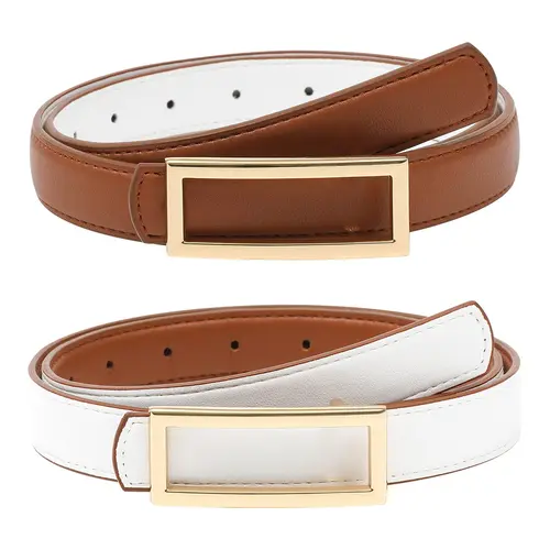 AWAYTR Women Reversible Leather Belt Two-in-One Ladies Fashion Skinny Belts for Jeans Dress with Golden Buckle TikTokShopBlackFriday