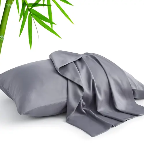 Shilucheng 100% Bamboo Cooling Pillowcases - 2-Pack Solid Colors All Seasons Bedding, Breathable, Absorbent, Wrinkle-Resistant, Eco-Friendly Flat Weave Covers for Hot Sleepers (No Pillow Included)