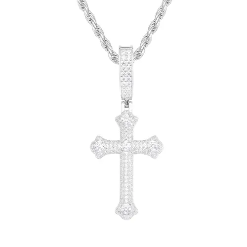 UCCIYO Exquisite Cross Design S925 Sterling Silver Synthetic Moissanite Gemstone Pendant Necklace, Hip Hop Men's Jewelry, Micro-Inlay Sparkling Wedding Party Gift【#P439】