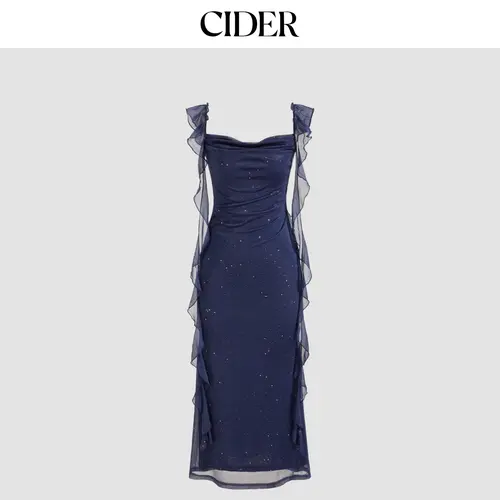 Cider Cowl Neck Solid Glitter Ruffle Hem Maxi Dress – Lined & Light Weight Sleeveless SummerFinds