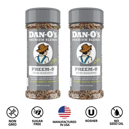 Dan-O's Seasoning Preem-O - 2 Pack - Small bottles 3.4 oz - Steak seasoning and great flavor for grilling