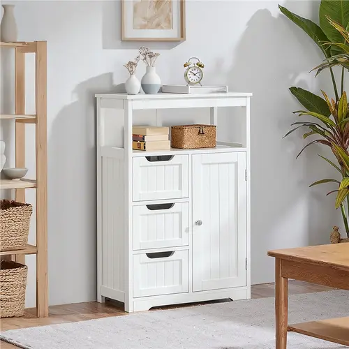 Yaheetech Free-Standing Storage Furniture Wood Cabinet Chest - 1-Door, 3-Drawer MDF Cabinet with Metal Hardware, Adjustable Shelves for Bathroom, Kitchen,dorm essentials,home decor