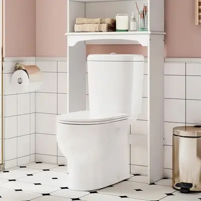 Yaheetech Wooden Over-the-Toilet Bathroom Cabinet, Space-Saving Bathroom Accessory, Sturdy Storage Unit with 2-Door Tempered Glass Cabinet & Adjustable Shelf for Restroom, Laundry Room