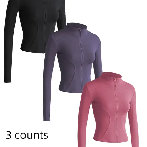 Women's Solid Zip Up Mock Neck Sports Outerwear, Athletic Long Sleeve Sports Top, Gym Clothes, Comfortable Ladies Jacket for Indoor Outdoor Wear, Gym Clothing, Valentine's Day Gift for Girl, Fall Gift