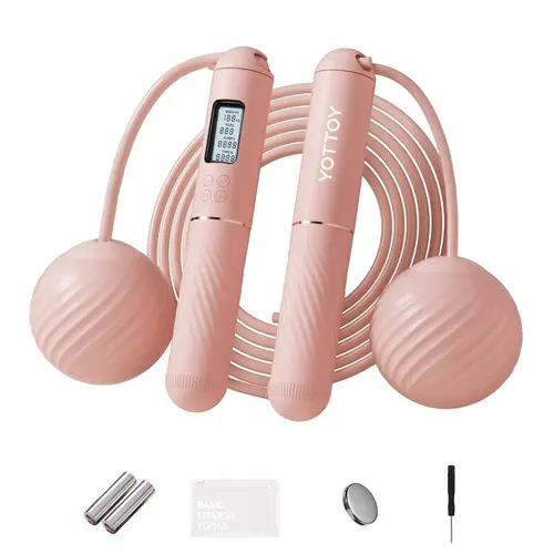 YOTTOY Cordless Jump Rope - Fitness Skipping Rope with Large LED Display, High-Precision Chip, Weighted Cordless Ball Option for Women's Home Gym Training Equipment