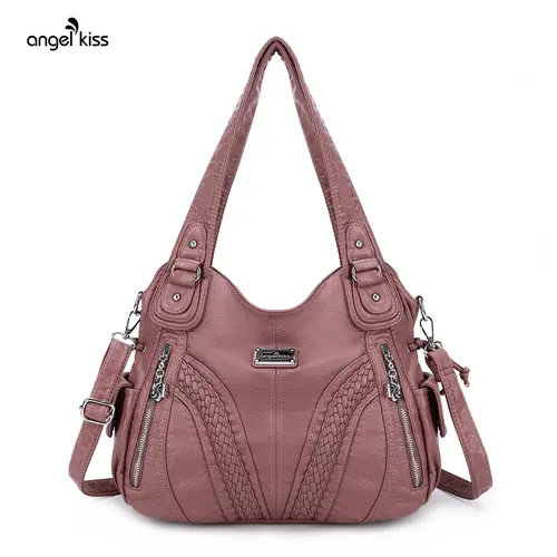 Angel Kiss Tote Bag for Women, Stylish Tie-Dye Washed PU Leather Hobo Purse, Multifunctional Shoulder Satchel for School & Everyday Use, Style, Design