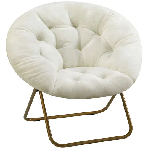 Sweetcrispy X-Large Soft Faux Fur Saucer Lounge Chair - Foldable & Sturdy Single Seat Indoor Chair with Metal Frame, Supports 300lbs for Adults' Living Room, Bedroom